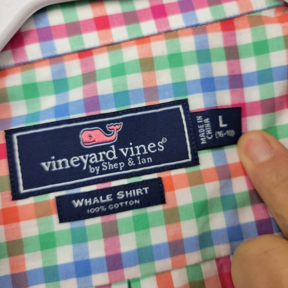 Vineyard Vines Kids Whale Shirt Long Sleeve Plaid Button Up Size L‎ (16-18)